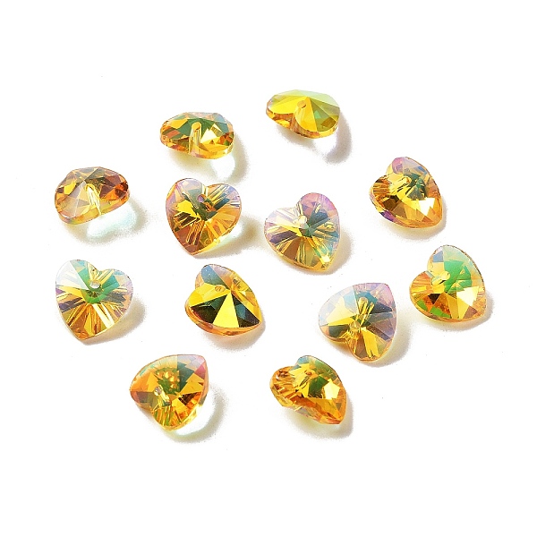 

PandaHall Electroplate Glass Charms, AB Color Plated, Faceted Heart, Gold, 10x10x5~5.5mm, Hole: 1~1.2mm Glass Heart Gold