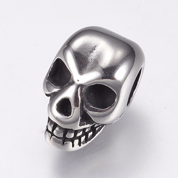 

PandaHall 304 Stainless Steel European Beads, Large Hole Beads, Skull, Antique Silver, 12.5x8x8.5mm, Hole: 4mm 304 Stainless Steel Skull