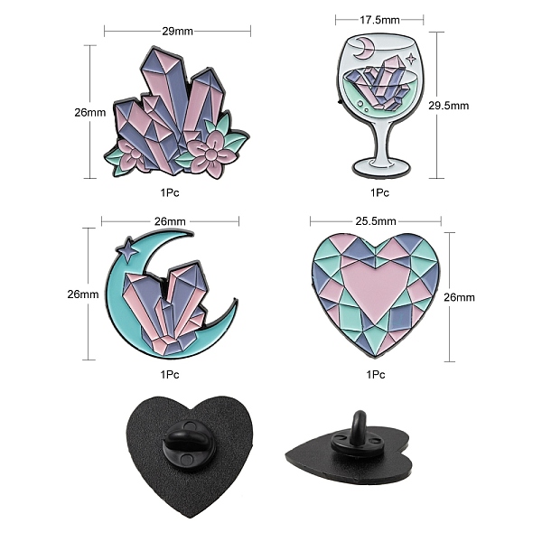 

PandaHall 4Pcs 4 Style Heart & Flower & Moon & Wine Glass Enamel Pin, Creative Alloy Enamel Brooches for Backpack Clothes, Electrophoresis..., Multicolor
