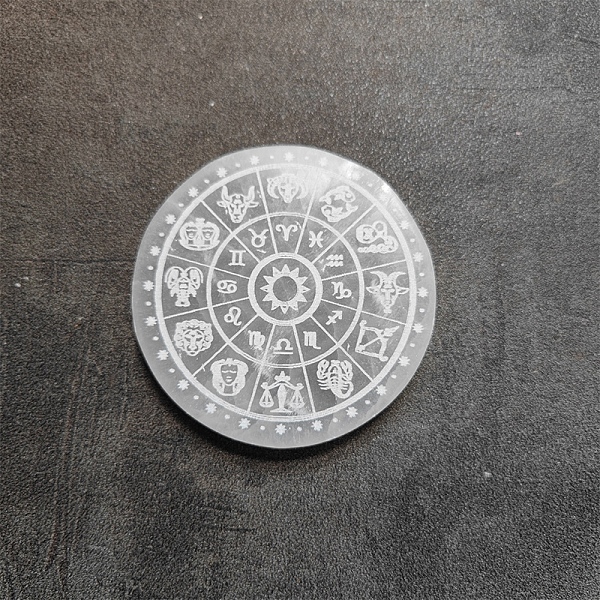 

PandaHall Engraved Natural Selenite Cup Mats, Heat Resistant Pot Mats, for Home Kitchen, Flat Round, Constellation, 100mm Selenite...