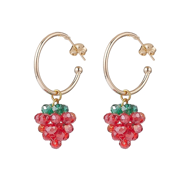 

PandaHall Glass Braided Beaded Strawberry Dangle Stud Earrings, Gold Plated Brass Half Hoop Earrings for Women, Golden, 42mm, Pin: 0.6mm...
