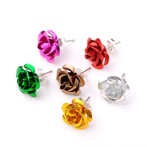 

PandaHall Stylish Aluminum Iron Rose Flower Stud Earrings, Platinum, Mixed Color, 11mm, Pin:0.8mm Aluminum Multicolor