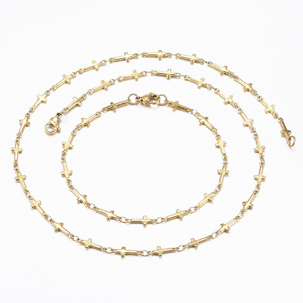 

PandaHall 304 Stainless Steel Cross Link Chain Jewelry Sets, Necklaces and Bracelets, with Lobster Claw Clasps, Golden, 17.72 inch(45cm)...