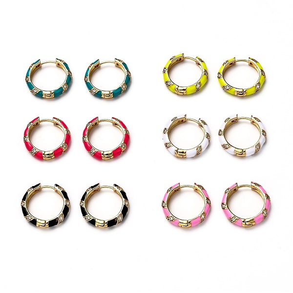 

PandaHall Brass Micro Pave Clear Cubic Zirconia Huggie Hoop Earrings, with Enamel, Ring, Real 18K Gold Plated, Mixed Color, 20x4mm, Pin: 1mm..., Multicolor