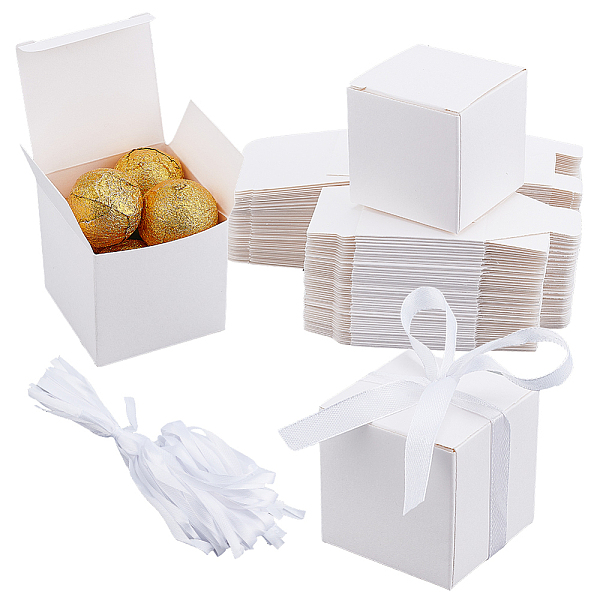 

PandaHall Square Folding Cardboard Paper Candy Gift Box, Food Packaging Box, with Silk Ribbon, White, Finished Product: 5x5x5cm Paper Square...