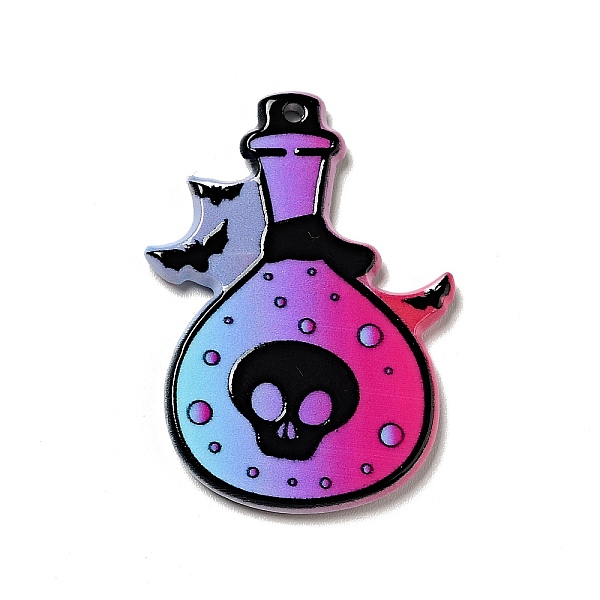 

PandaHall Halloween Printed Acrylic Pendants, Bottle with Skull Charm, 38x27x2.5mm, Hole: 1.6mm Acrylic Bottle