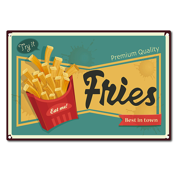 PandaHall CREATCABIN French Fries Tin Sign Metal Food Sign Vintage Funny Sign for Home Coffee Restaurant Bar Sign, 12 x 8 Inch Tinplate Food