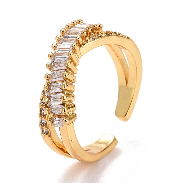 

PandaHall Criss Cross Cubic Zirconia Cuff Ring, Real 18K Gold Plated Brass Open Ring for Women, Lead Free & Cadmium Free, Clear, US Size 7...