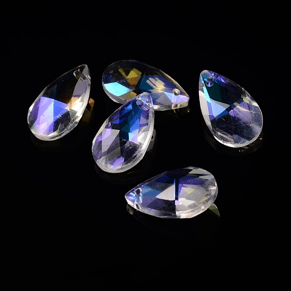 

PandaHall Faceted Teardrop Glass Pendants, AB Color, Colorful, 16x9x6mm, Hole: 1mm Glass Teardrop