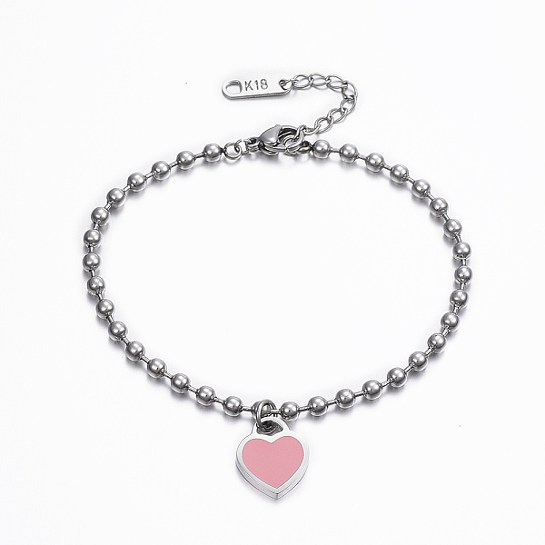 

PandaHall 304 Stainless Steel Charm Bracelets, with Enamel, Heart, Mixed Color, 6-1/2 inch(165mm), 3mm 304 Stainless Steel Multicolor