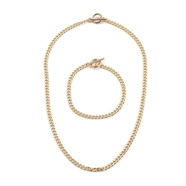 

PandaHall Brass Curb Chain Bracelets & Necklaces Jewelry Sets, with 304 Stainless Steel Toggle Clasps, Golden, 18.11 inch(46cm), 7-7/8 inch...