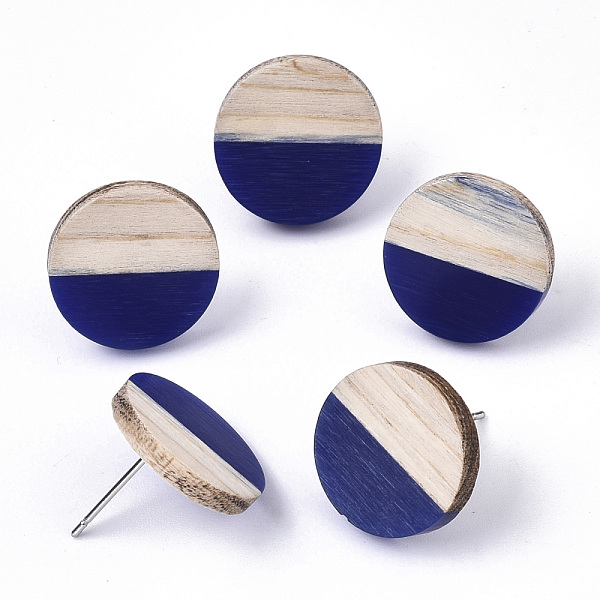

PandaHall Resin & Wood Stud Earrings, with 304 Stainless Steel Pin, Flat Round, Dark Blue, 15mm, Pin: 0.7mm Resin Flat Round Blue
