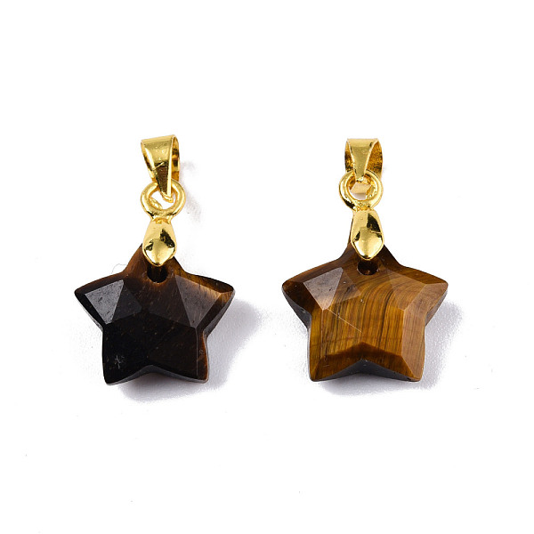 

PandaHall Natural Tiger Eye Charms, with Golden Plated Brass Findings, Faceted Star, Star: 12x12.5x5.5mm, Hole: 3.5x4mm Tiger Eye Star