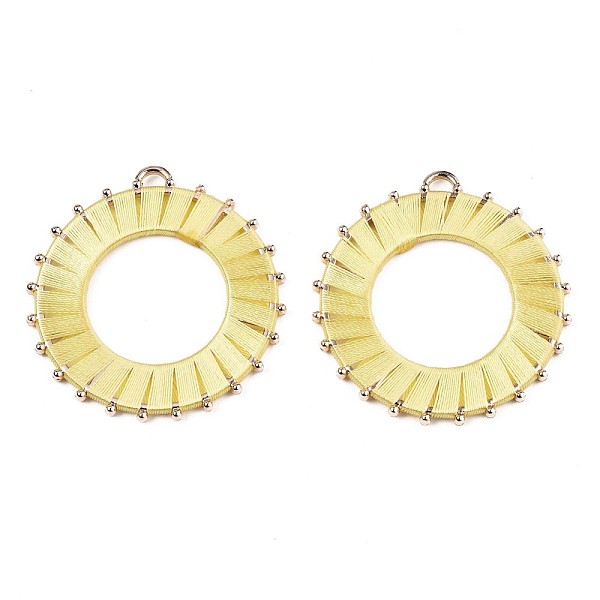 

PandaHall Polyester Woven Big Pendants, with Light Gold Plated Alloy Findings, Cadmium Free & Lead Free, Flat Round, Yellow, 45x42.5x3mm...