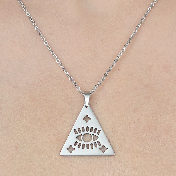 

PandaHall 201 Stainless Steel Hollow Triangle with Eye Pendant Necklace, Stainless Steel Color, 17.72 inch(45cm) 201 Stainless Steel...