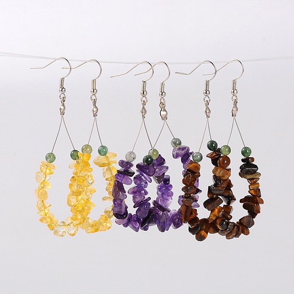 

PandaHall Natural Gemstone Dangle Earrings, with Brass Earring Hooks, Platinum, Mixed Stone, 75mm, pin: 0.6mm Mixed Stone
