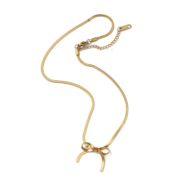 

PandaHall 304 Stainless Steel Bowknot Pendant Necklace, with Herringbone Chains, Golden, 13-5/8 inch(34.5cm) 304 Stainless Steel Bowknot
