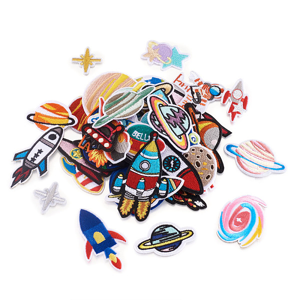 

PandaHall Rocket Spaceman Computerized Embroidery Cloth Iron On/Sew On Patches, Costume Accessories, Appliques, Mixed Shape, with Sewing..., Multicolor