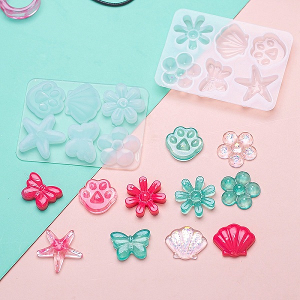 

PandaHall Flower & Shell & Starfish & Paw Print & Butterfly Silicone Molds, Resin Casting Molds, Clay Craft Mold Tools, White, 67x50x6mm...