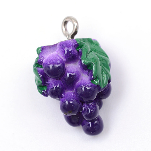 

PandaHall Autumn Theme Grape Resin Pendants, with Platinum Tone Iron Findings, Dark Violet, 21x14x11mm, Hole: 2mm Iron+Resin Fruit Purple