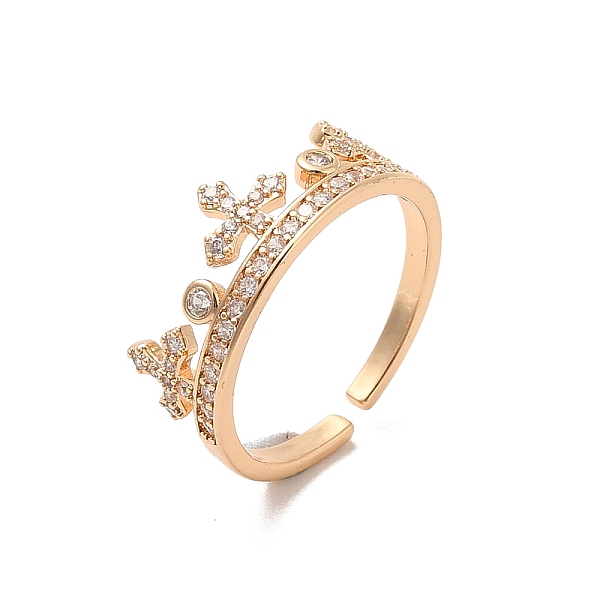 

PandaHall Brass Micro Pave Cubic Zirconia Open Cuff Rings, Crown, Inner Diameter: 16.8mm Brass+Cubic Zirconia Crown