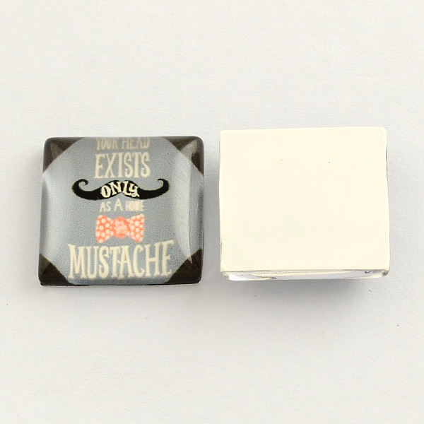 

PandaHall Mustache Pattern Glass Square Cabochons, Light Blue, 12x12x4mm Glass Square Blue