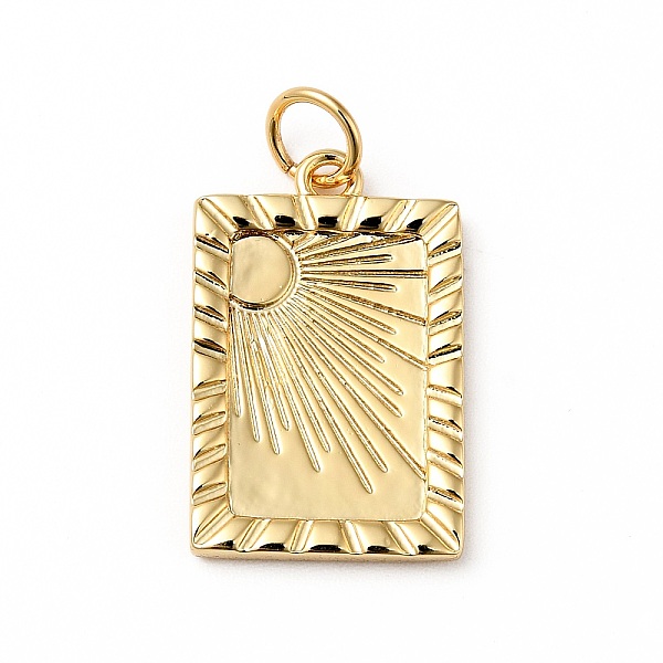 

PandaHall Rack Plating Brass Pendants, with Jump Ring, Cadmium Free & Nickel Free & Lead Free, Rectangle with Sun, Real 18K Gold Plated...