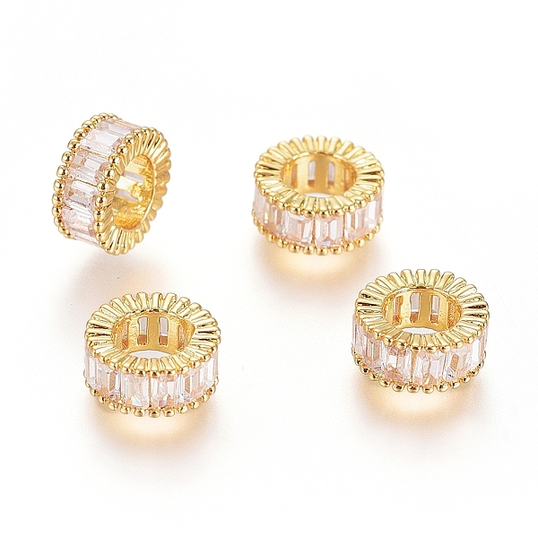 

PandaHall Brass Micro Pave Cubic Zirconia European Beads, Large Hole Beads, Long-Lasting Plated, Ring, Clear, Real 18K Gold Plated, 7x3mm...