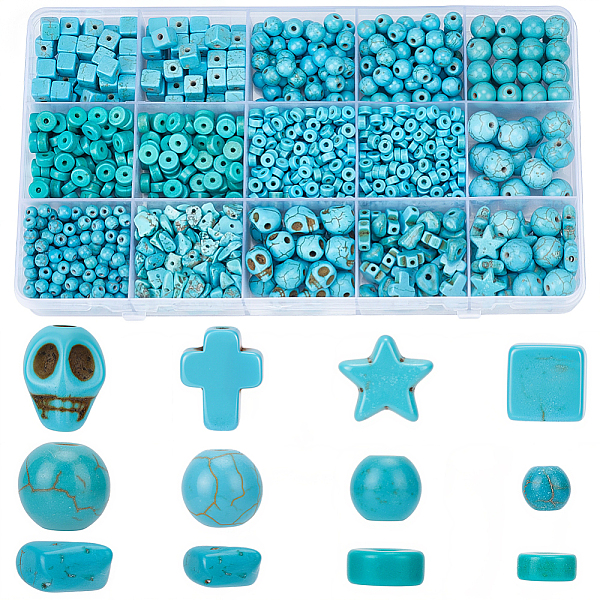 1200Pcs 12 Styles Synthetic Turquoise Beads Sets
