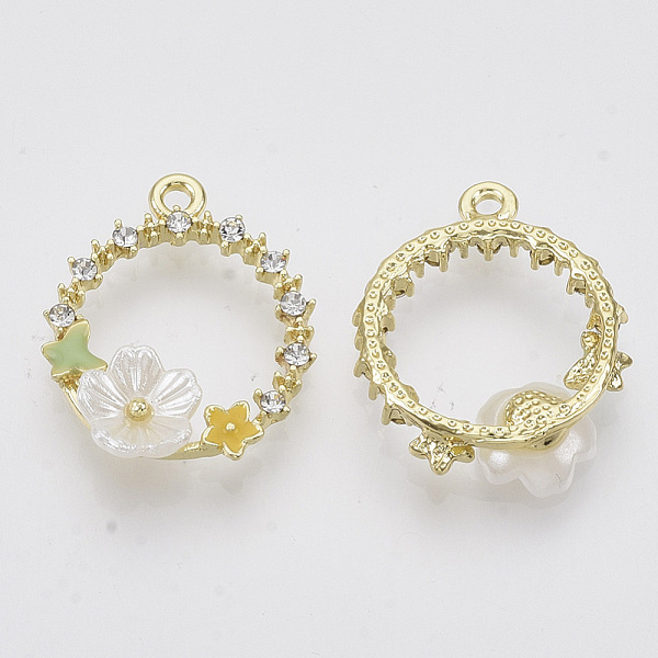 

PandaHall Alloy Enamel Pendants, with Acrylic and Crystal Rhinestone, Round Ring with Flower, Light Gold, Colorful, 22~23x18.5x5mm, Hole..., Clear