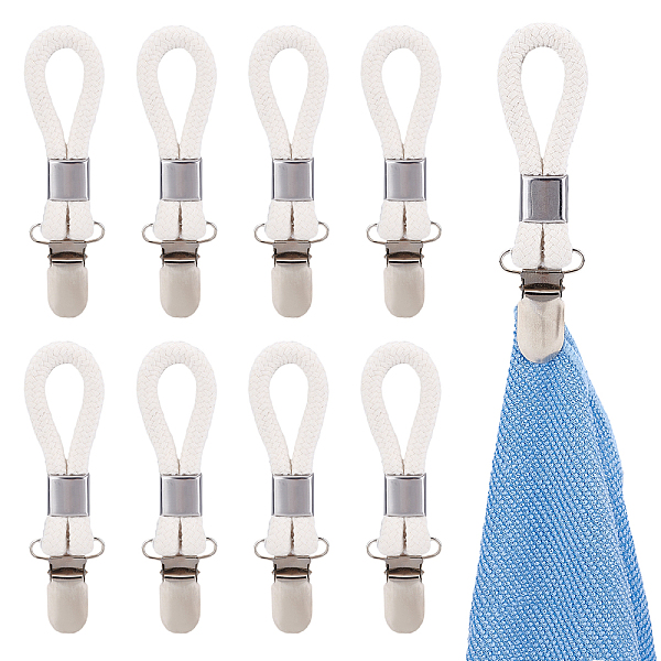 

PandaHall Gorgecraft 8Pcs Hanging Iron Tea Towel Clip, with Cotton Cord, for Kitchen Dish and Bathroom Towel, White, 120x28.5x11mm, Hole...