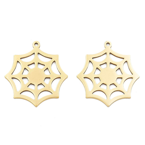 

PandaHall Ion Plating(IP) 201 Stainless Steel Pendants, Halloween Style, Spider Web, Real 18K Gold Plated, 28x25.5x1mm, Hole: 1.4mm 201...