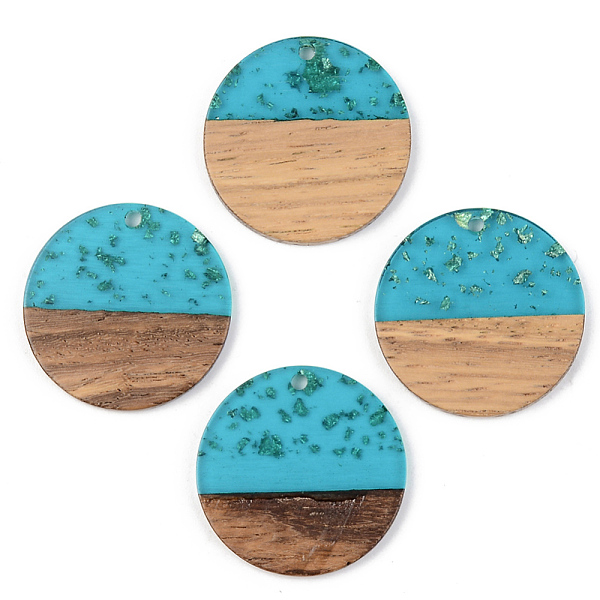 

PandaHall Transparent Resin & Walnut Wood Pendants, with Gold Foil, Flat Round, Dark Turquoise, 28x3mm, Hole: 2mm Resin+Wood Flat Round