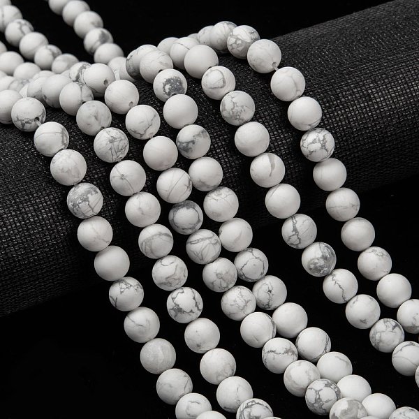 

PandaHall Natural Howlite Beads Strands, Frosted, Round, 8mm, Hole: 1mm, about 48pcs/strand, 15.1 inch Howlite Round White
