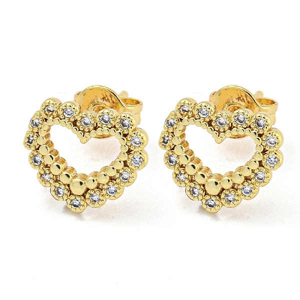 

PandaHall Hollow Heart Real 18K Gold Plated Brass Stud Earrings, with Cubic Zirconia, Clear, 9x10.5mm Cubic Zirconia Heart Clear