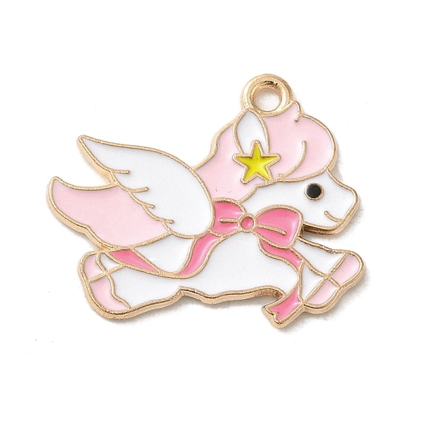 

PandaHall Alloy Enamel Pendants, Light Gold, Unicorn Charm, Pink, 19x23x1mm, Hole: 1.6mm Alloy+Enamel Unicorn Pink