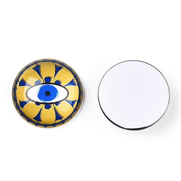 

PandaHall Glass Cabochons, Half Round with Eye, Gold, 20x6.5mm Glass Half Round Gold