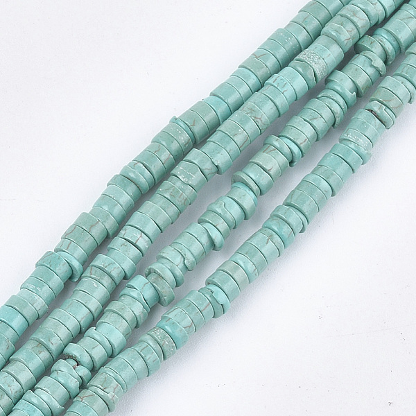 

PandaHall Natural Howlite Beads Strands, Dyed & Heated, Turquoise, Heishi Beads, Disc, 4~4.5x1~2mm, Hole: 1mm, about 214~245pcs/strand, 15.3...