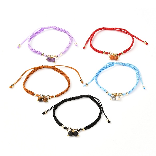 

PandaHall Adjustable Natural Gemstone Braided Bracelets, with Brass Beads, Mixed Color, 1/4 inch(0.5cm), Inner Diameter: 2-1/8~3-1/8 inch..., Multicolor