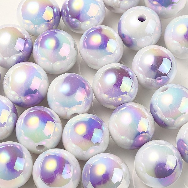 

PandaHall UV Plating Rainbow Iridescent Acrylic Beads, Round with Heart Pattern, Medium Purple, 16x15mm, Hole: 3mm Acrylic Round