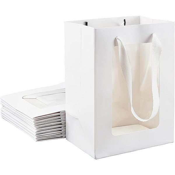 

PandaHall BENECREAT Kraft Paper Bags with Handle, with Cord Handles and Rectangle Window, for Retail Shopping Bag, Merchandise Bag, Gift and..., White