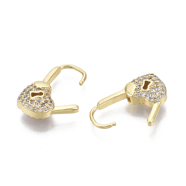 

PandaHall Brass Micro Pave Clear Cubic Zirconia Huggie Hoop Earrings, Nickel Free, Heart Lock, Real 18K Gold Plated, 17.5x10x4.5mm, Pin...