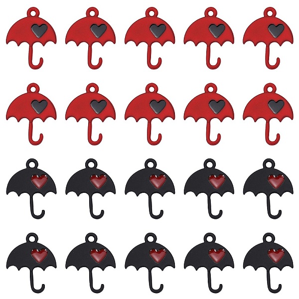 

PandaHall 40Pcs 2 Colors Spray Painted Alloy Pendants, Umbrella with Heart Charm, Mixed Color, 22.5x18.9mm Alloy Umbrella