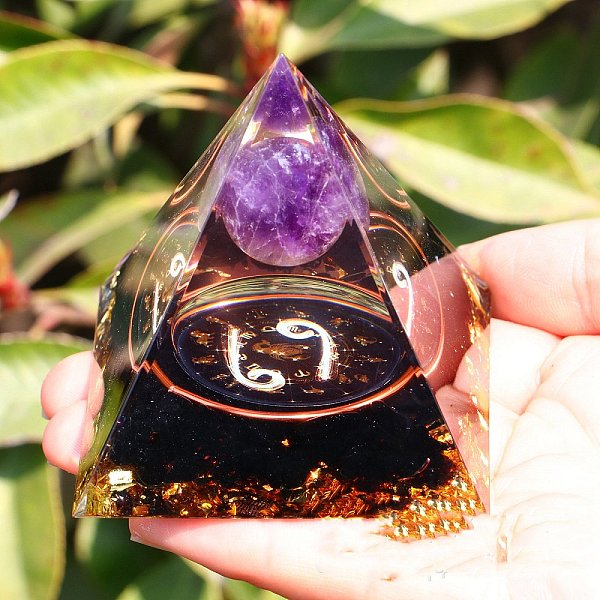 

PandaHall Orgonite Pyramid Resin Energy Generators, Reiki Natural Amethyst & Obsidian Chips Inside for Home Office Desk Decoration, Cancer...