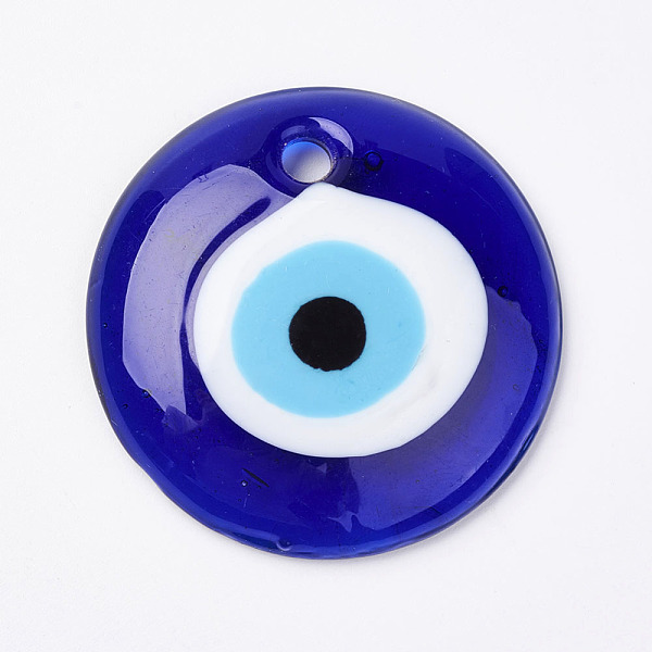 

PandaHall Handmade Lampwork Evil Eye Pendants, Flat Round, Blue, 50x8~10mm, Hole: 4.5~5.5mm Lampwork Evil Eye Blue