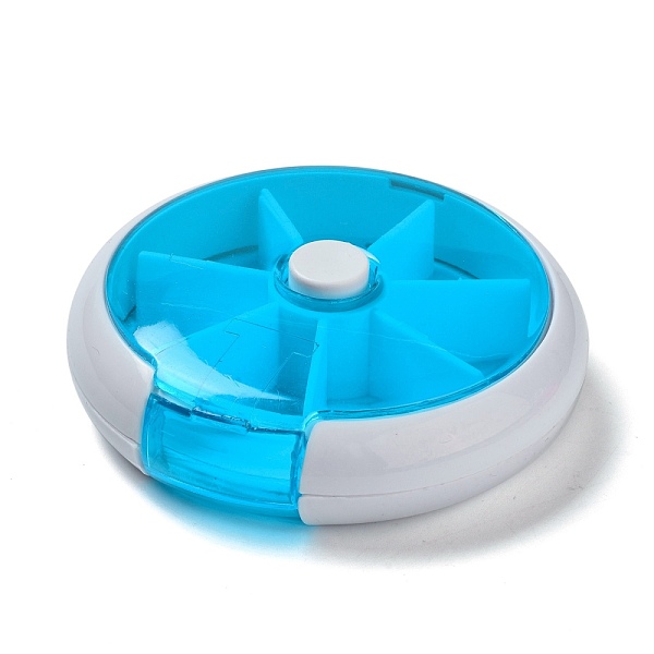 PandaHall Plastic Bead Containers, for Small Parts, Hardware and Craft, 7 Compartments, Flat Round, Deep Sky Blue, 9.05x2.4cm, Hole: 28x13mm...
