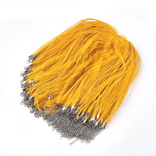 

PandaHall Waxed Cord and Organza Ribbon Necklace Making, with Iron Lobster Claw Clasps, Platinum, Gold, 17.6 inch~17.8 inch(45~45.5cm), 7mm...