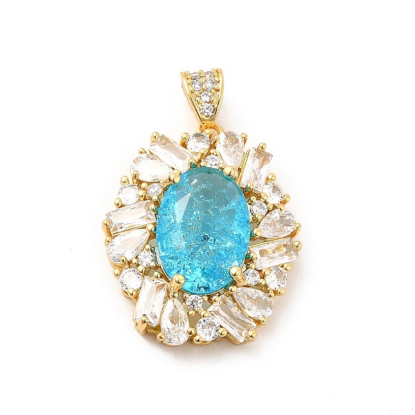 

PandaHall Brass Micro Pave Clear Cubic Zirconia Pendants, with Glass, Oval, Real 18K Gold Plated, Deep Sky Blue, 26x21.5x7mm, Hole: 4.5x3mm...