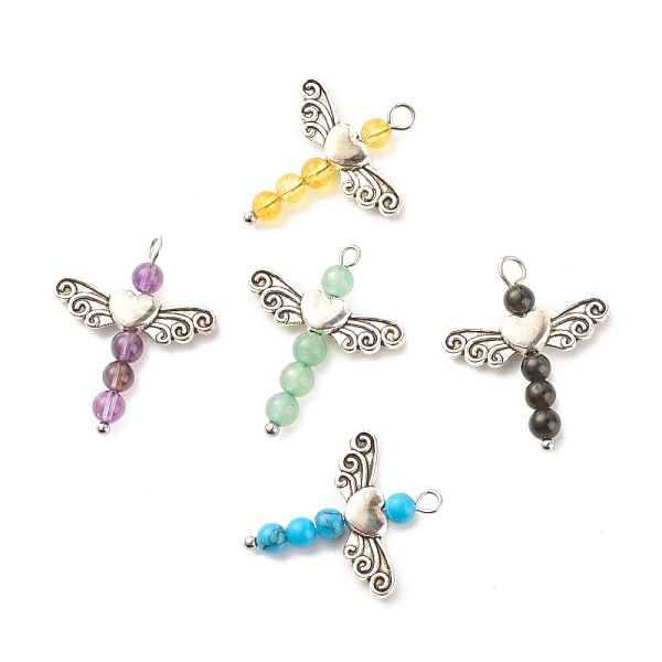 

PandaHall Natural & Synthetic Gemstone Pendants, with Antique Silver Toone Alloy Wings, Angel, 27.5x23.5x4mm, Hole: 2mm Mixed Stone Angel &...