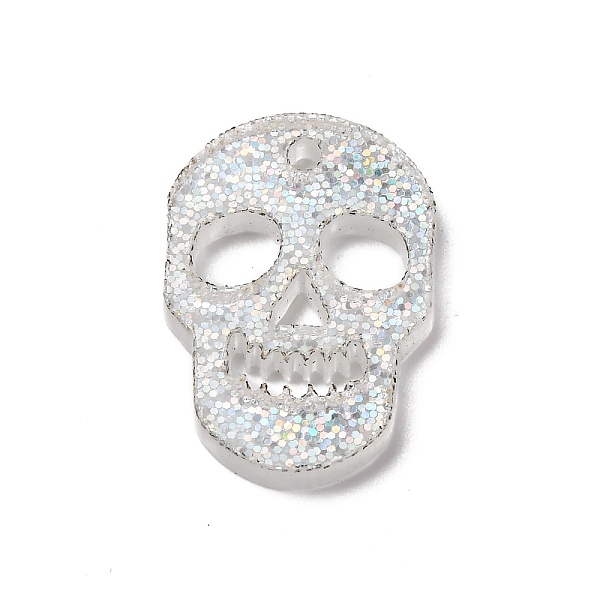 Skull Transparent Acrylic Connector Charms with Paillettes